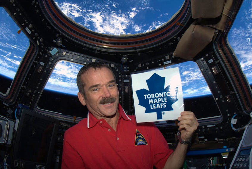On Jan. 21, 2012, the Maple Leafs and Canadian astronaut Chris Hadfield teamed up for an unforgeable opening night moment.   Twitter/photo