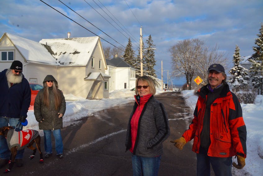 Scott and Carolann Macdonald, who moved to Springhill from Los Angelas, chat with their neighbours Ann Dudman and Peter Finley, who moved there from Ontario. (AARON BESWICK PHOTO)