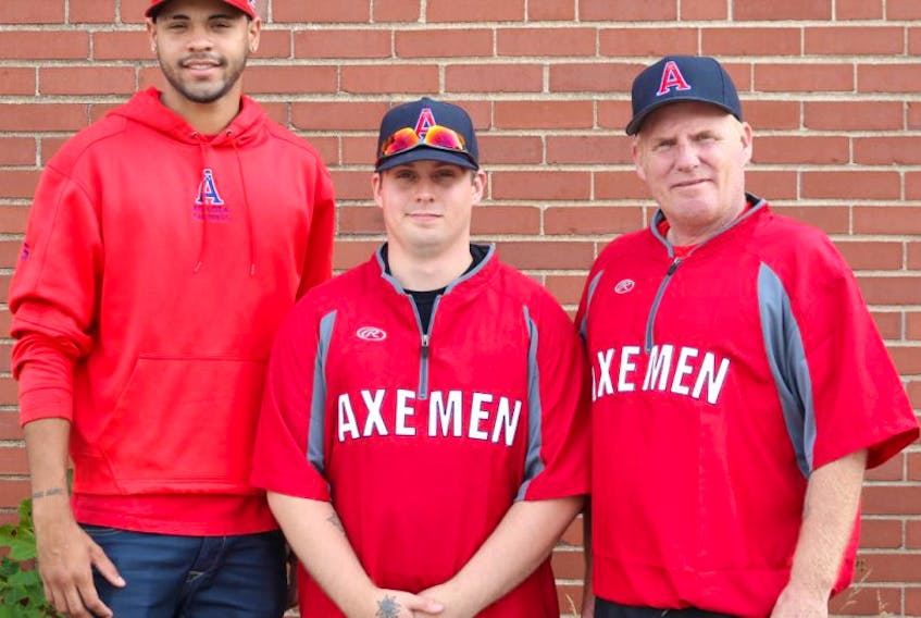 There is a sense of excitement surrounding the Acadia baseball club these days. Among those looking forward to the 2015 season, and a goodwill trip to Cuba in February, are, left to right, returning player Andrew Chase and assistant coaches Gage Reid and Mike Reid. 