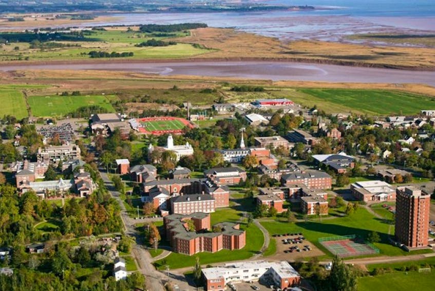 An aerial shot of the Acadia campus