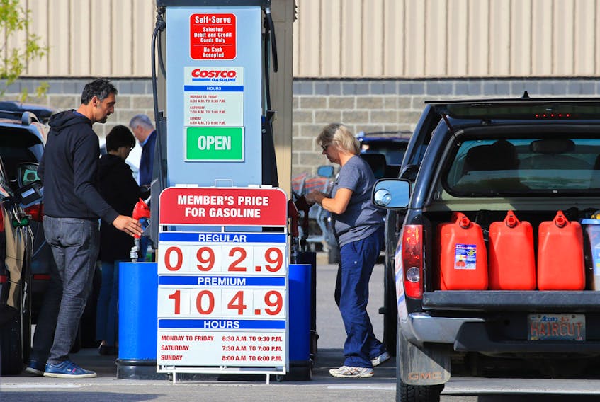 Customers fill up on fuel at the Costco in Deerfoot Meadows, Calgary, on Sept. 16, 2019 after word of the attacks on Saudi oil facilities.