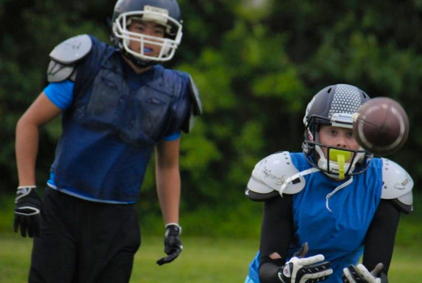 Adam MacDonald of the P.E.I. Privateers has his eyes focused on the football in practice as the team gets set to face the powerhouse Saint John Wanderers this weekend.