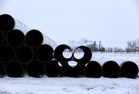 Pipes for the planned Keystone XL oil pipeline are stored in Gascoyne, N.D. REUTERS/Terray Sylvester/File Photo
