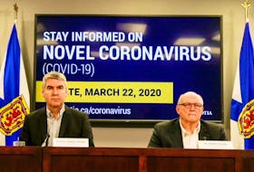 Dr. Robert Strang, right, Nova Scotia's chief medical officer of health, with Nova Scotia Premier Stephen McNeil during a recent updated on the COVID-19 impact in Nova Scotia. CONTRIBUTED