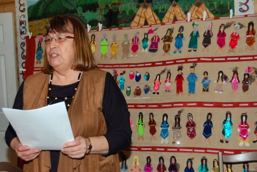 Odelle Pike explains the Faceless Doll project at a presentation in Flat Bay this past February. The quilt was a talking point at the kick-off of 16 days of activism taking place at the College of the North Atlantics Grand Falls-Windsor Campus. The event is to memorialize the 14 women killed in the 1989 Montreal Massacre.