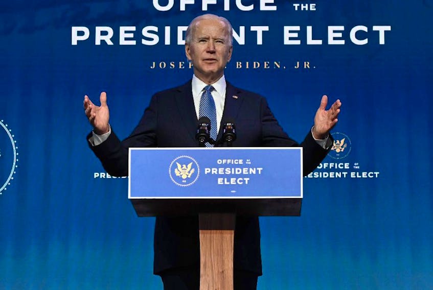 U.S. President-elect Joe Biden speaks at The Queen theatre in Wilmington, Delaware on January 7, 2021.