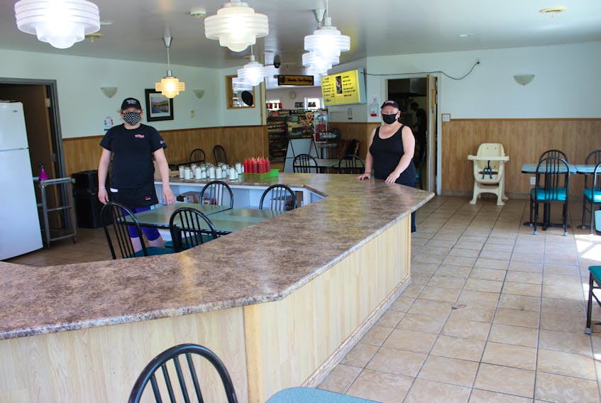 Missy's Diner staff Elizabeth Meade, left, and Colleen Spencer. Although business began slowly on June 5, it's been picking up making owners and staff hopeful reopening while following the COVID-19 protocols was the right decision. NICOLE SULLIVAN/CAPE BRETON POST 