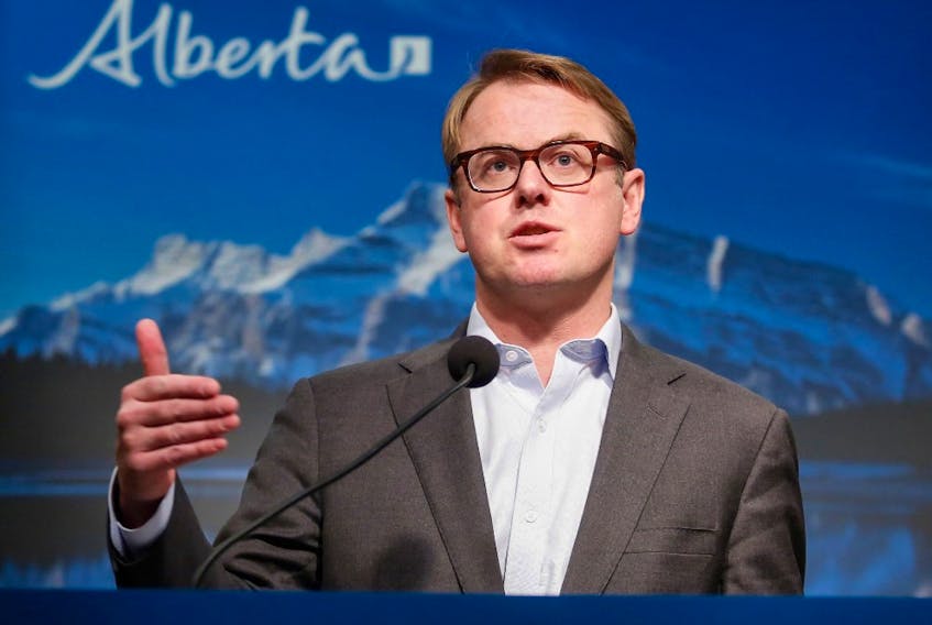 Alberta Minister of Health Tyler Shandro speaks during a press conference in Calgary on Friday, May 29, 2020. A survey by the Alberta Medical Association suggests more than 40 per cent of the province's physicians have at least considered looking for work elsewhere in Canada.