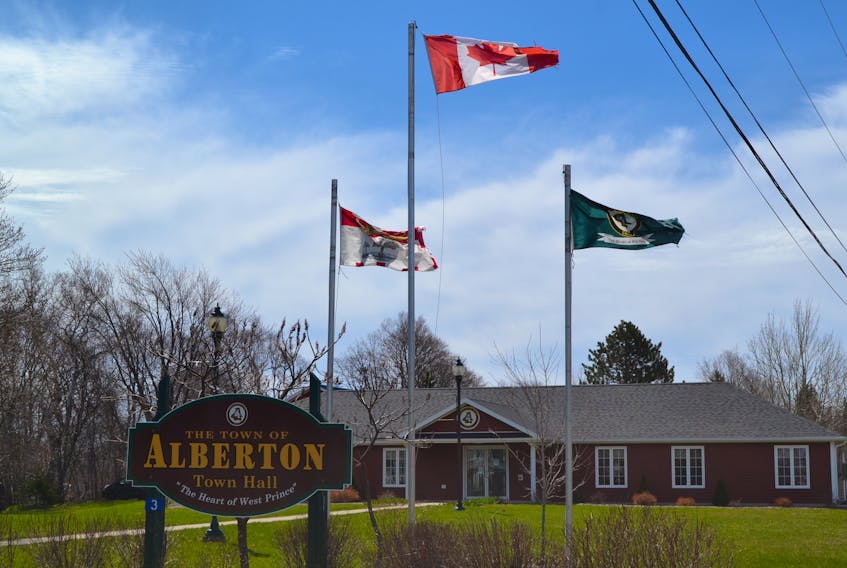 Only the Canadian, P.E.I. and town flags will fly from the flag poles in front of Alberton Town Hall, council decided Monday. Councillors want to have a flagpole erected by the town pond and to consider requests for flags to be flown on it.