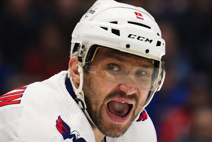 Alex Ovechkin of the Washington Capitals in action against the New York Islanders during their game at NYCB Live's Nassau Coliseum on March 1, 2019 in Uniondale, N.Y. (Al Bello/Getty Images)