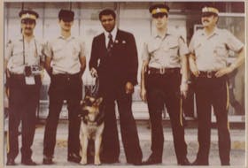 <p>Muhammad Ali made a surprise trip to the Gander International Airport on a refueling stop in 1978, retired RCMP officer Wayne Warren and three others took the chance to pose for a pic with the boxing legend. Pictured (from left) are Clyde Golding, Tom Matthews, Ali, Pat Hammond and Wayne Warren.</p>