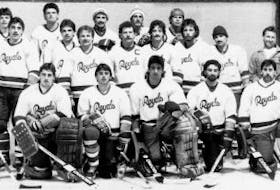 ['The Corner Brook Royals won the Allan Cup in 1986 with a sweep of the Nelson Maple Leafs. Members of the team, shown in this Star file photo from 1986, include, from left (front) Gerry Barry, Ed Kearsey, Dave Matte, Gus Greco and Danny Longe; (middle) assistant coach Terry Gillam, Danny Cormier, Byron Rideout, Sheldon Currie, Craig Kennedy, Gilbert Longpre, Darryl Ulrich, Tony Cuomo, trainer Paul Hicks and head coach Mike Anderson; (back) Don Bennett, Steve McKenzie, Rob Forbes, Todd Stark and Stan Hennigar. Missing from photo are Tim Cranston, Cal Dunville, Bill Breen, Bob O’Neil, Ken Mercer, Ray Baird and Mark Jeffrey. \n— Star file photo']