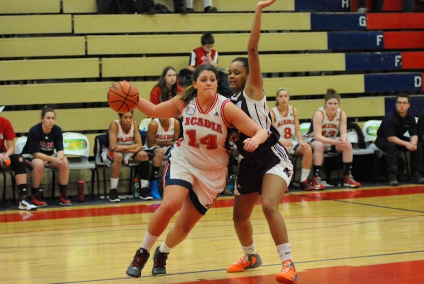 Allie Berry in action with the Axewomen during her first season at Acadia.