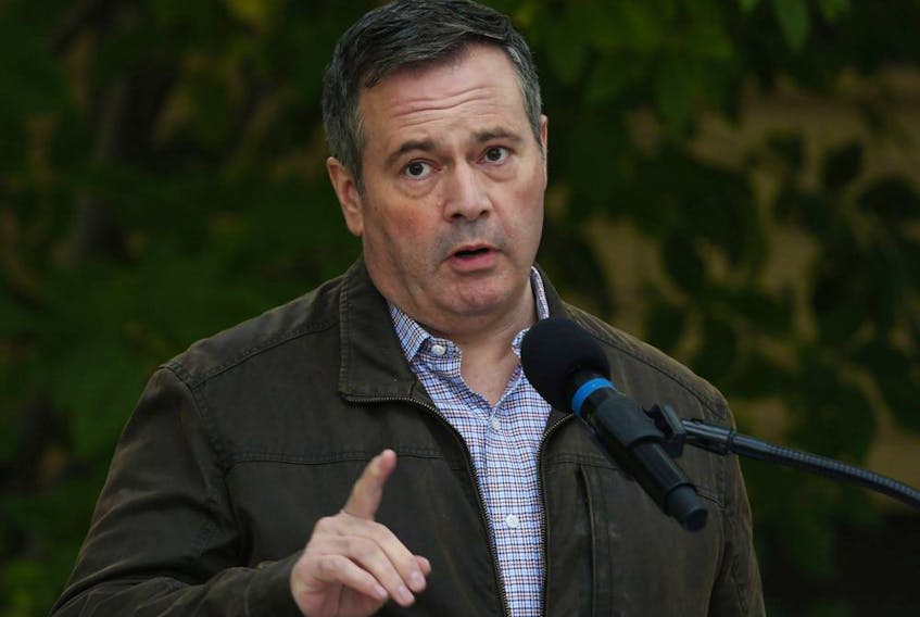 Alberta Premier Jason Kenney answers questions after announcing $43 million in repairs and improvements to provincial parks at a news conference in Calgary, Alta., Tuesday, Sept. 15, 2020. 