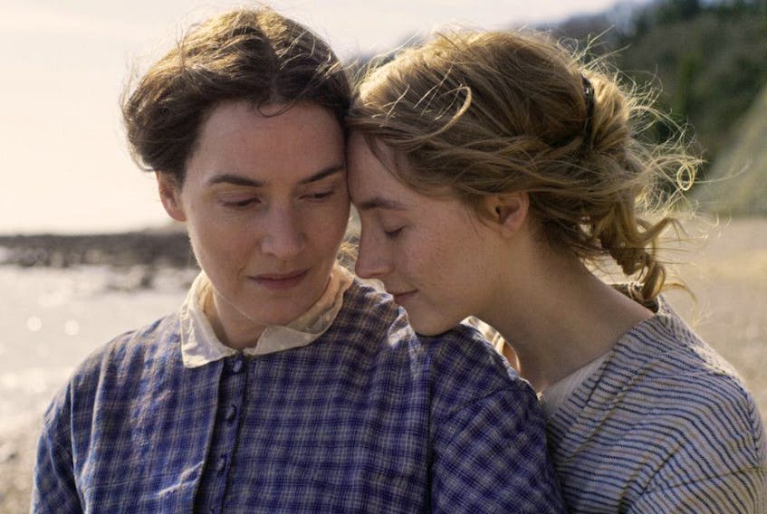 From left, Kate Winslet and Saoirse Ronan find love and fossils in Ammonite.