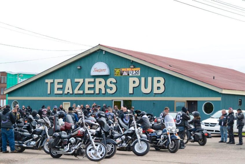 The Teazers parking lot was full of bikes and bikers Saturday morning.