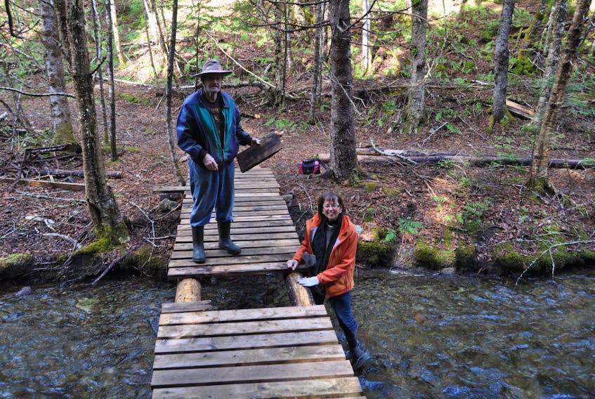 Mel Musgrave and Taylor Redmond are looking forward to having Ward’s Falls Hiking Trail in Diligent River once again opened to the public, thanks to a new agreement between C.E. Harrison and Sons and the Cumberland Trails Association.