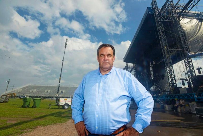 Donald K Donald president Andre Hudon stands by the staging at the Charlottetown Event Grounds ahead of the Aug. 30 Shania Twain concert.