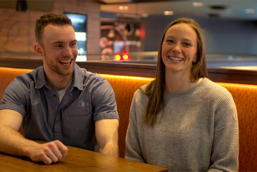 Nicholas Cooke, an Acadia student, and girlfriend Sarah Charnock recently appeared in a Boston Pizza Valentine’s Day promotional video. 