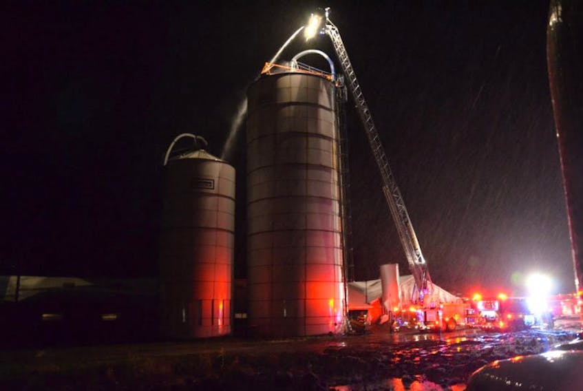 Fire departments from Bridgetown, Middleton, Port Lorne, and Nictaux answered Lawrencetown's call. in the early evening and were still on the scene at 10 p.m.