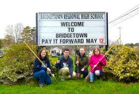 Mary Baker, Avery Jackson, Elizabeth Taylor, and Myra MacLean are among the 200-plus Bridgetown Regional High School students who will be paying it forward May 12 when they go out to lend a hand in the community -- from Bridgetown to Lawrencetown.