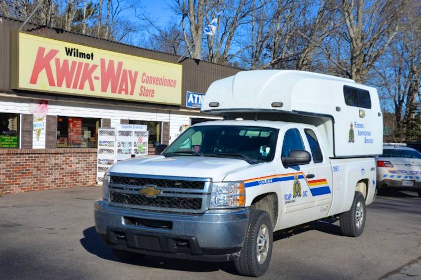 The RCMP’s Forensic Identification Services truck was at the Kwik Way convenience store in Wilmot this afternoon following an overnight break-and-enter. Two other Annapolis District RCMP cars were also at the scene and the store was closed.