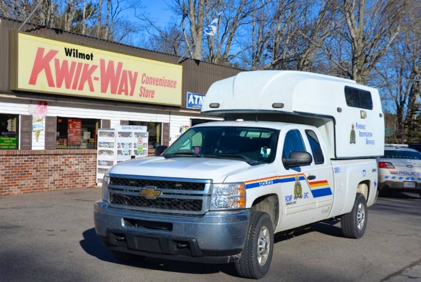 The RCMP’s Forensic Identification Services truck was at the Kwik Way convenience store in Wilmot this afternoon following an overnight break-and-enter. Two other Annapolis District RCMP cars were also at the scene and the store was closed.