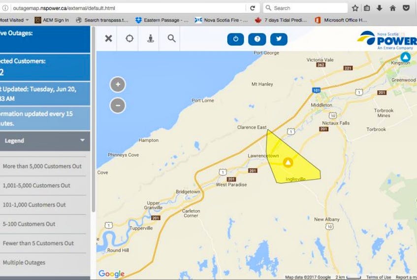 More than 300 customers are without electricity in the Lawrencetown area, Nova Scotia Power reports on its outage map.