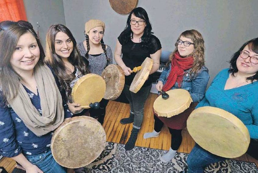The members of Eastern Owl - From left, Danielle Benoit, Rebecca Sharr, Stacey House, Jenelle Duval, Natasha Blackwood and Jamie O'Leary (missing from photo: Kayla Stride) fuse traditional aboriginal and contemporary music. They'll be performing at the Lawnya Vawnya festival in St. John's in May.