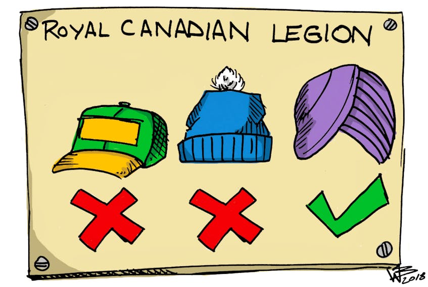 Ball caps and tuques OK to bring into Legion; religious headgear not so much