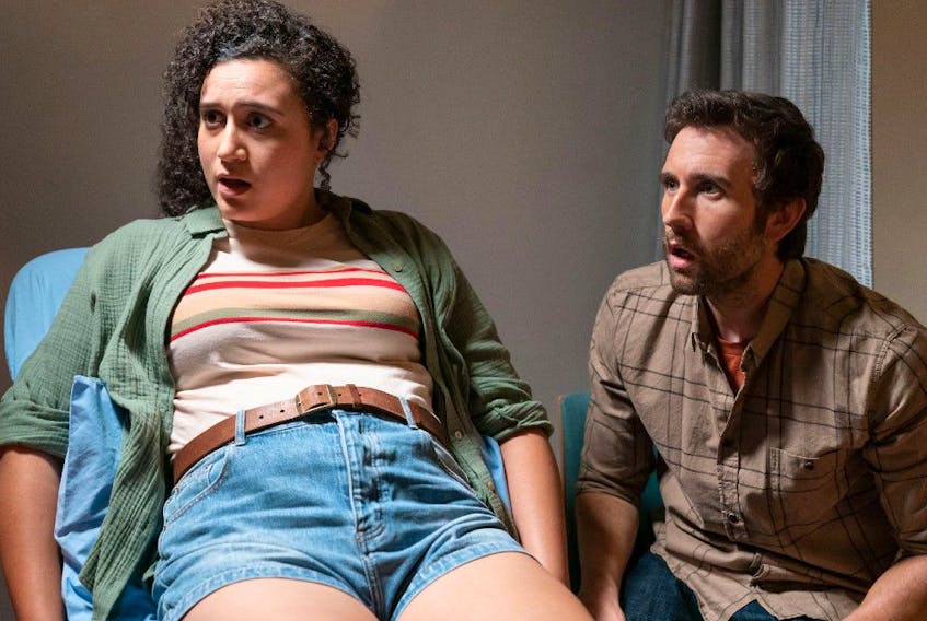 Resting new-parent faces: Rose Matafeo and Matthew Lewis in Baby Done. 