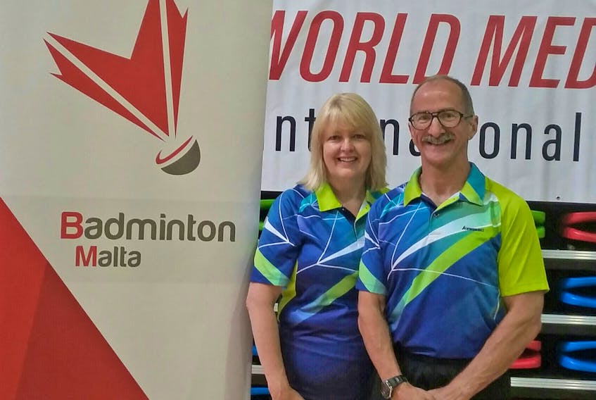 Antigonish native Kevin O’Keefe and his wife, Tami Parks, captured silver in badminton mixed doubles last month at the 2018 World Medigames in Malta. Contributed