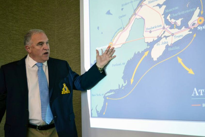 Barry Sheehy of Harbor Port Development Partners speaks during a briefing on progress made on the Sydney transshipment hub project at the Holiday Inn, on Tuesday July 7, 2015.