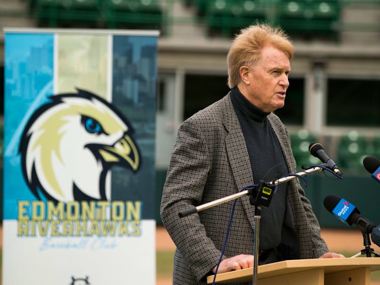 Dr. Randy Gregg, who won five Stanley Cup with the Edmonton Oilers and now makes his living as a doctor, announces on Sept. 15 the expansion Edmonton Riverhawks of the West Coast League, will play out of Re/Max Field beginning in June 2021.
