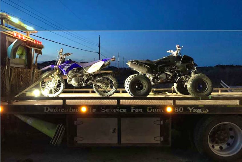 The Bay St. George RCMP seized an ATV and a dirt bike on Monday and ticketed the drivers for operating the vehicles on a road without insurance.
