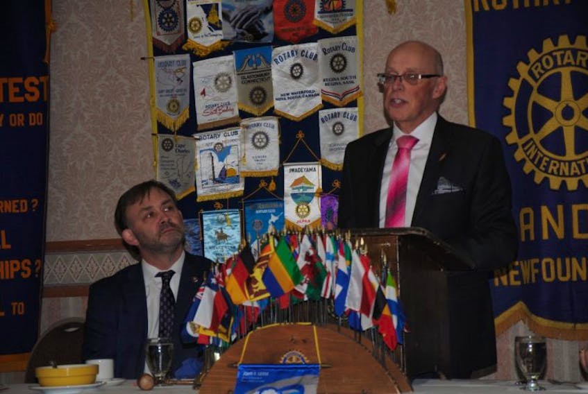 Health Minister John Haggie addressed James Paton Memorial Regional Health Centre obstetric concerns at a Gander Rotary Club luncheon on May 23.