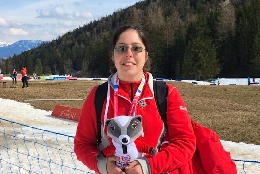 Gander's Floressa Harris has just won her second medal at the 2017 Special Olympics World Winter Games. She is pictured at the snowshoe venue in Austria with the games mascot Lara.