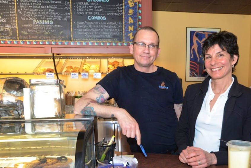 Trevor Pharoah, manager, and Lori Kays, co-owner, are busy at Beanz Espresso Bar and Cafe in Charlottetown.