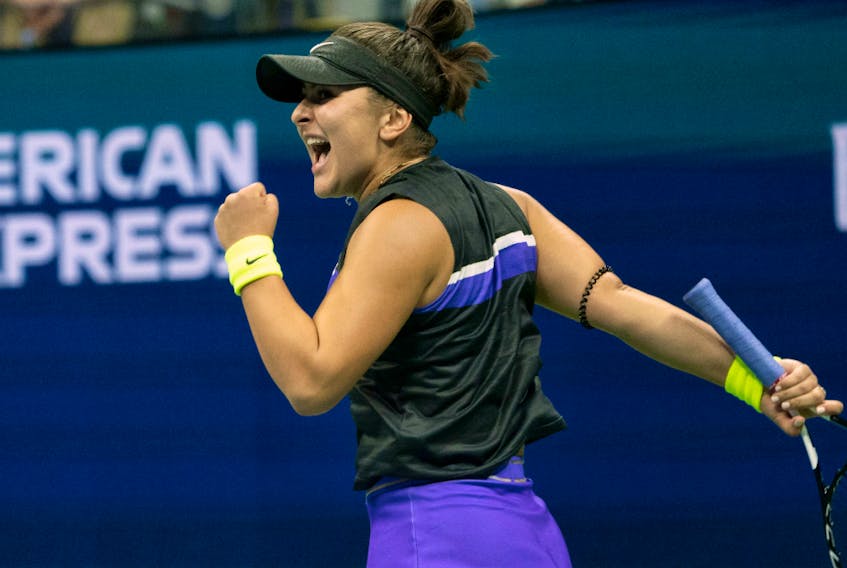 Bianca Andreescu of Canada celebrates a point while playing Taylor Townsend of the U.S. during their Round Four Women's Singles match at the 2019 U.S. Open at the USTA Billie Jean King National Tennis Center in New York on September 2, 2019. 