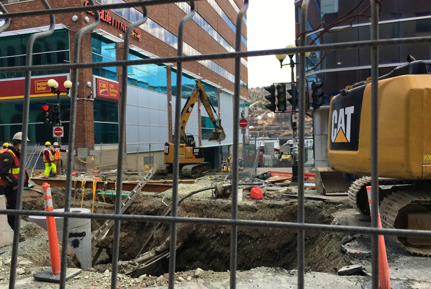 Work is progressing on the big dig to replace water and sewer infrastructure on Water Street in downtown St. John's.  Other phases of The big dig have been completed in previous years. Sidewalks are cordoned off from the construction by fencing in places. BARB SWEET/THE TELEGRAM