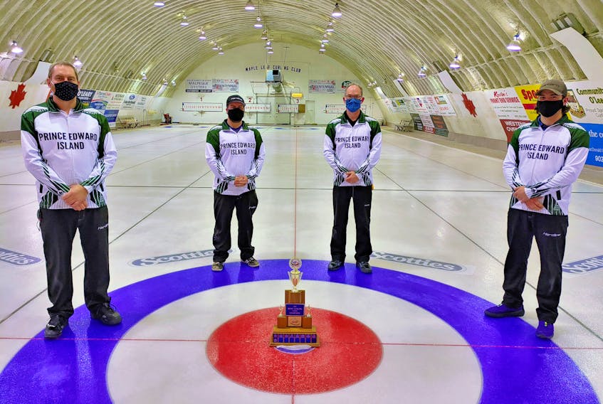 The Eddie MacKenzie team from the Crapaud and Montague clubs captured the 2021 Tankard P.E.I. men’s curling championship in O’Leary on Saturday. Members of the winning rink are, from left, MacKenzie, third Tyler Smith, second Sean Ledgerwood and lead Ryan Lowery.
