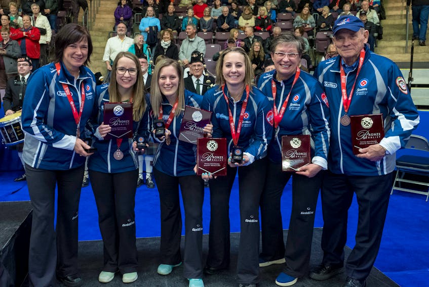 Christina Black (second from left) helped Team Nova Scotia capture the bronze medal at the 2018 Scotties Tournament of Hearts in Penticton, B.C.