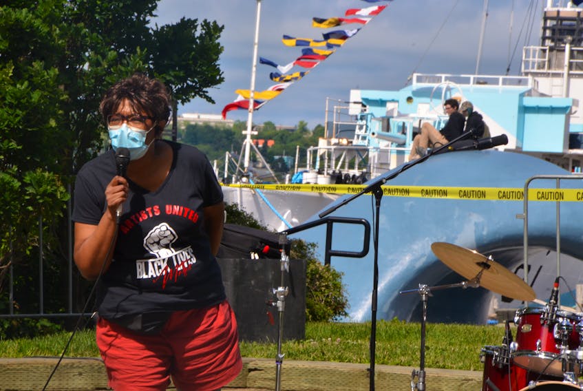 Charla Williams MC'd the Artists United: A Rally to Support the Black Lives Movement on Halifax's waterfront on Saturday afternoon.- Aaron Beswick