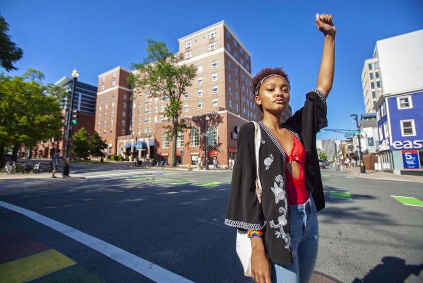 Aaliyah Paris had been organizing and lobbying for a Black Lives Matter street mural in Halifax since June. She is seen on Spring Garden Road at South Park Street in Halifax, Wednesday, June 24, 2020.