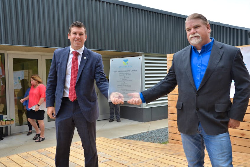 Kings-Hants MLA Kody Blois and former East Hants warden Jim Smith officially open the East Hants Aquatic Centre in Elmsdale last month.