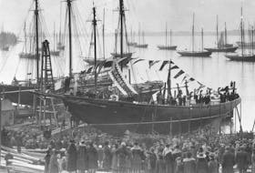 The Bluenose is launched in Lunenburg on March 26, 1921. - W.R. MacAskill