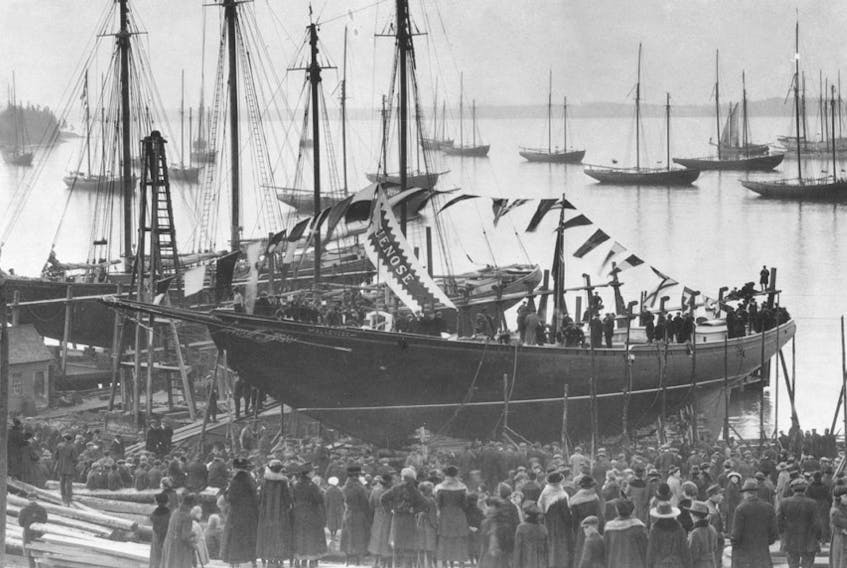The Bluenose is launched in Lunenburg on March 26, 1921. - W.R. MacAskill