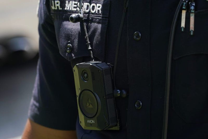A body camera is seen on an Atlanta Police Department officer on June 18, 2020. - Elijah  Nouvelage