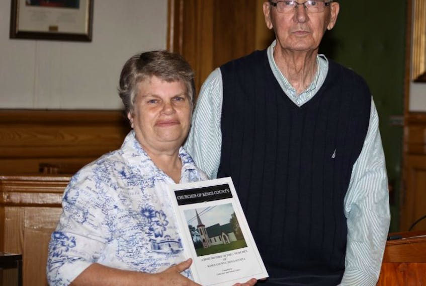 Co-authors Linda Hart, left, and Nelson Labor with their new book, 'Churches of Kings County', which &nbsp;was launched Sept. 18 at the Kings County Museum. Copies of the book are available for $25 at the museum.