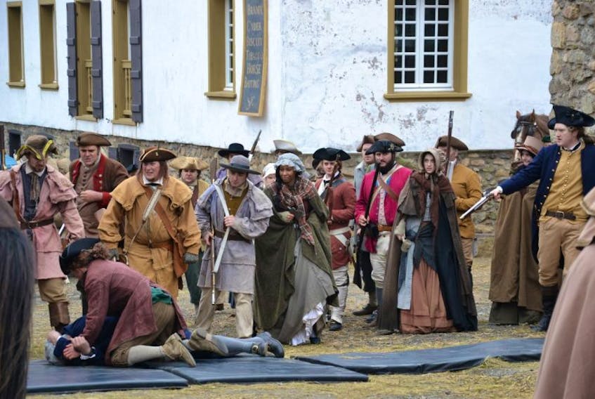 A fight scene from "The Book of Negroes" television mini-series was rehearsed Wednesday afternoon at the Fortress of Louisbourg.&nbsp;